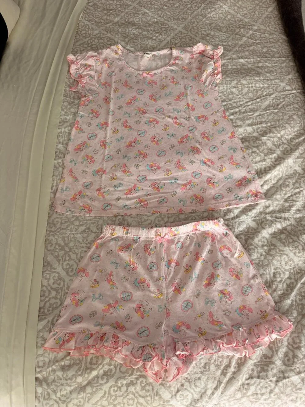 Sanrio My Melody Girls Pink Pajama Set Size L Ruffle Shorts